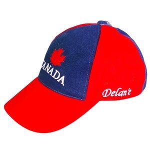 NWT Delane Canada Maple Leaf Red Blue Color Block Cap‎ Hat Adjustable